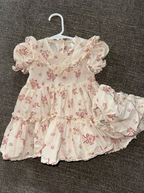 Delicate Cream Floral Ruffle Dress with Matching Bloomers